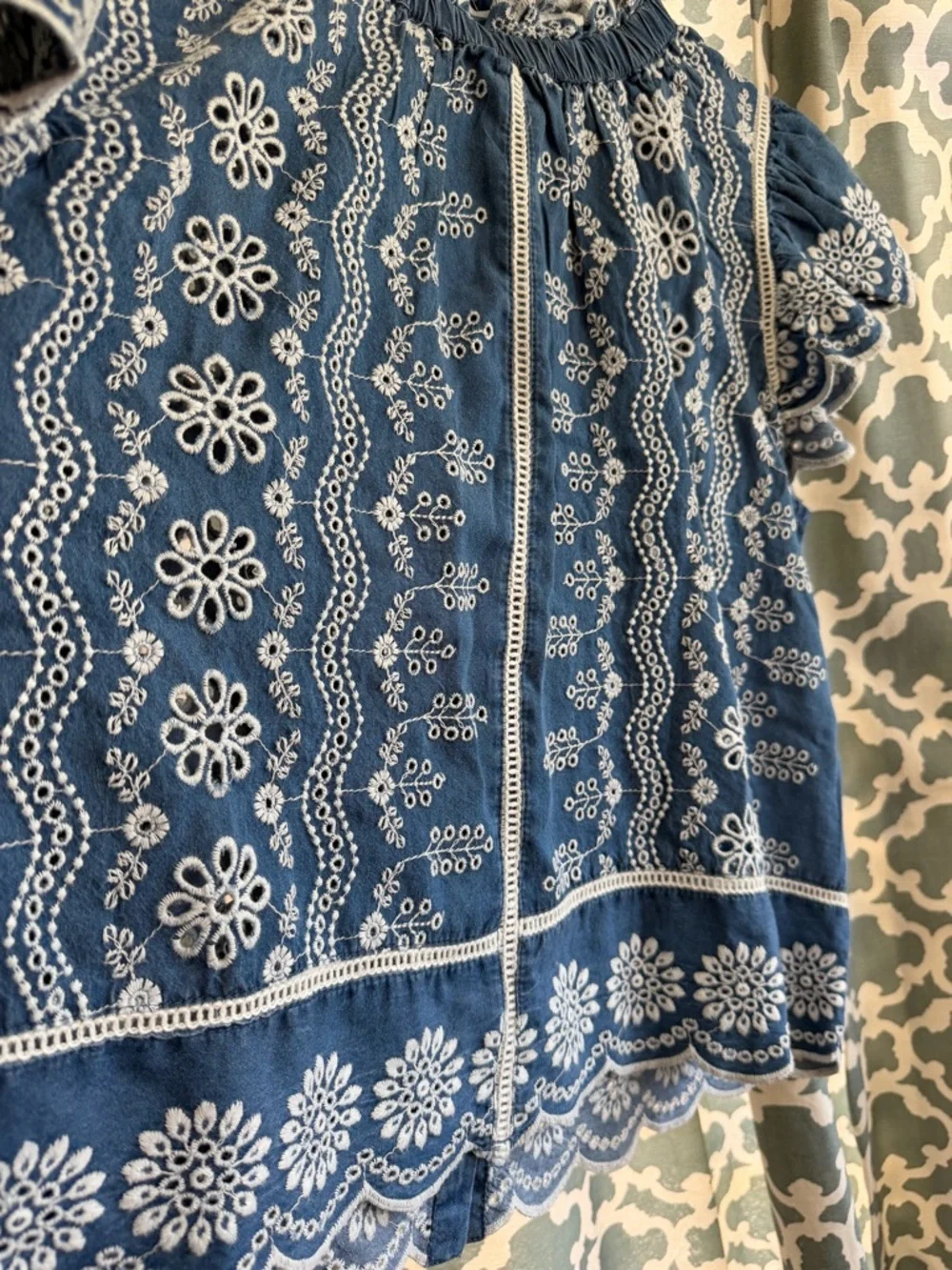 Jennifer & Grace Embroidered Indigo Peasant Blouse NEW WITH TAGS - Picture 3 of 7